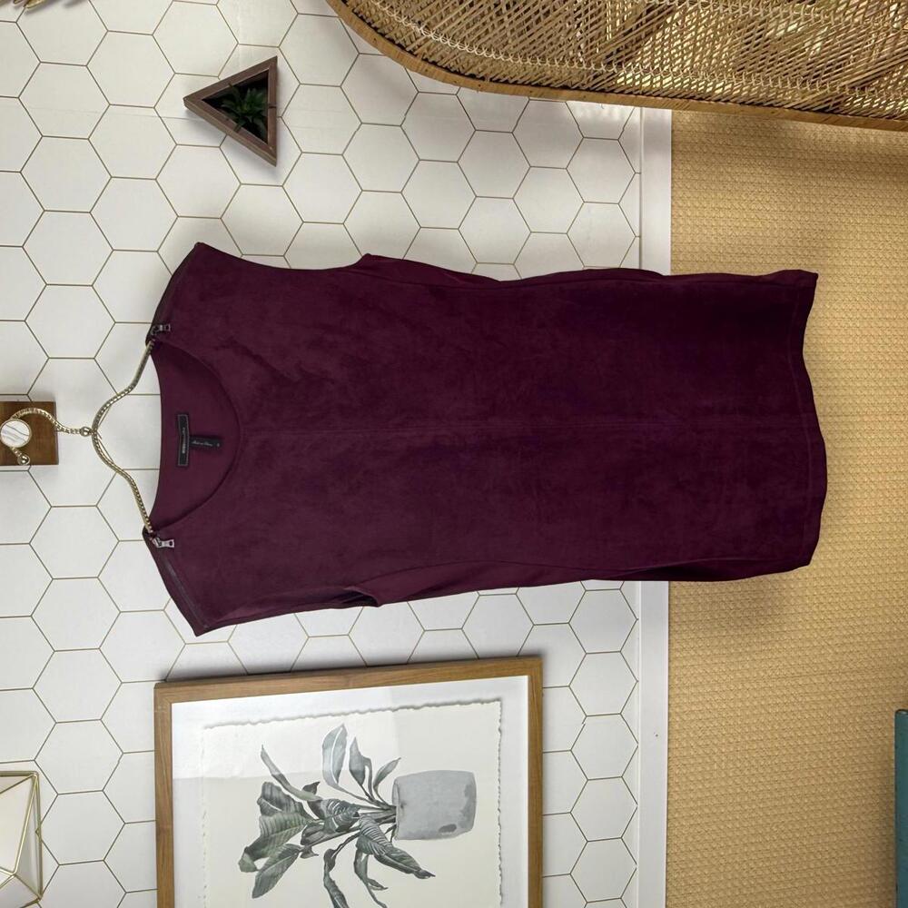 BCBGMAXAZRIA Karlee Burgundy Faux-Suede Sleeveless Mini Dress - Size - Medium